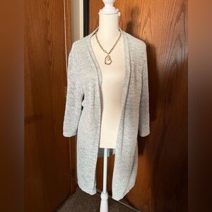EUC J Jill Cardigan Sweater Open grey Cable Knit Cotton size 2x